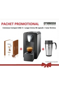 Pachet promo Cremesso Compact ONE II + Lungo Crema 48 capsule + Cana termica Cremesso