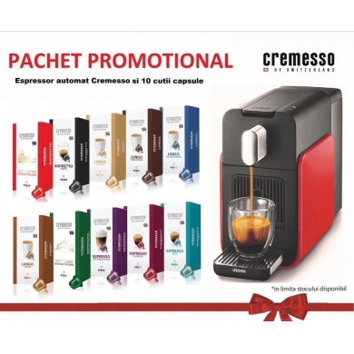 Pachet promo 10 cutii Cremesso - Espressor Brava Glossy Red
